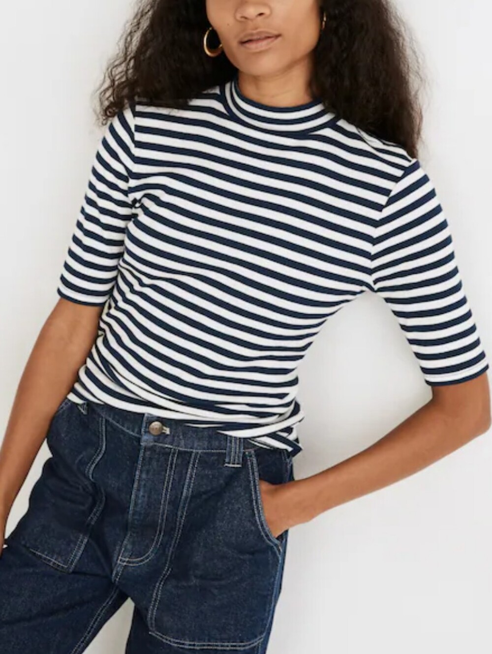 Madewell Stripe Drapey-Rib Mockneck Top